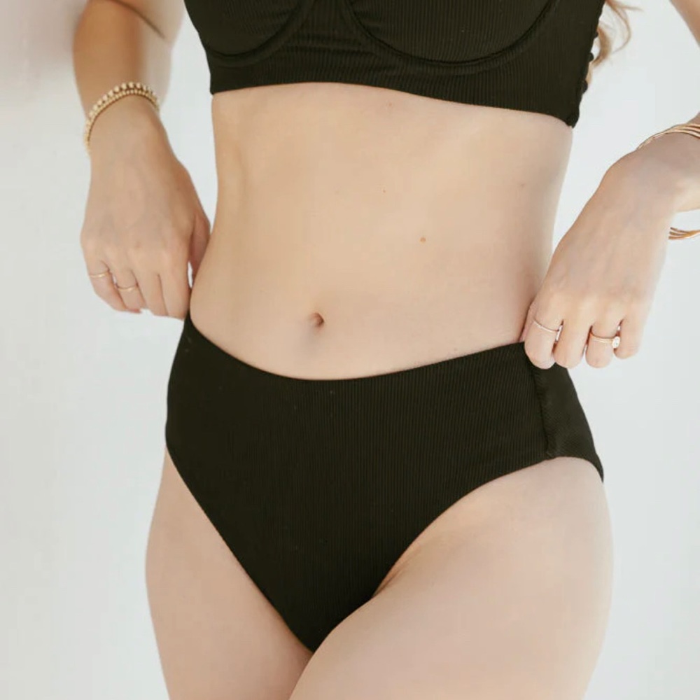 BNWT POPFLEX High Tide Cheeky Bikini Bottoms - Black Rib Size L